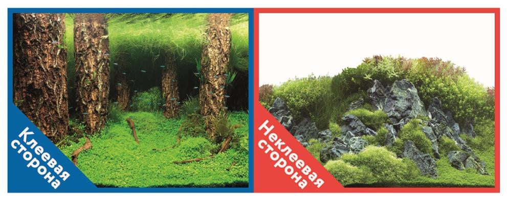 Фон для аквариума Prime самоклеющийся Затопленный лес/Камни с растениями 50x100см